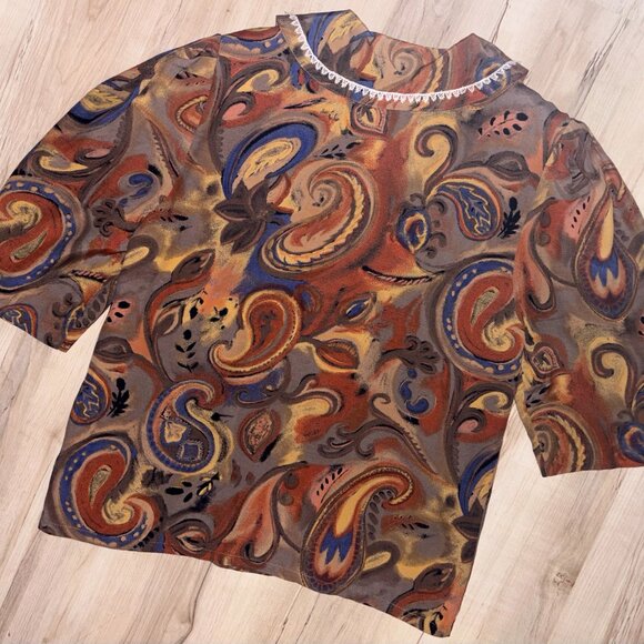 Vintage Mina Riel Short Sleeve Paisley Blouse - Picture 11 of 11
